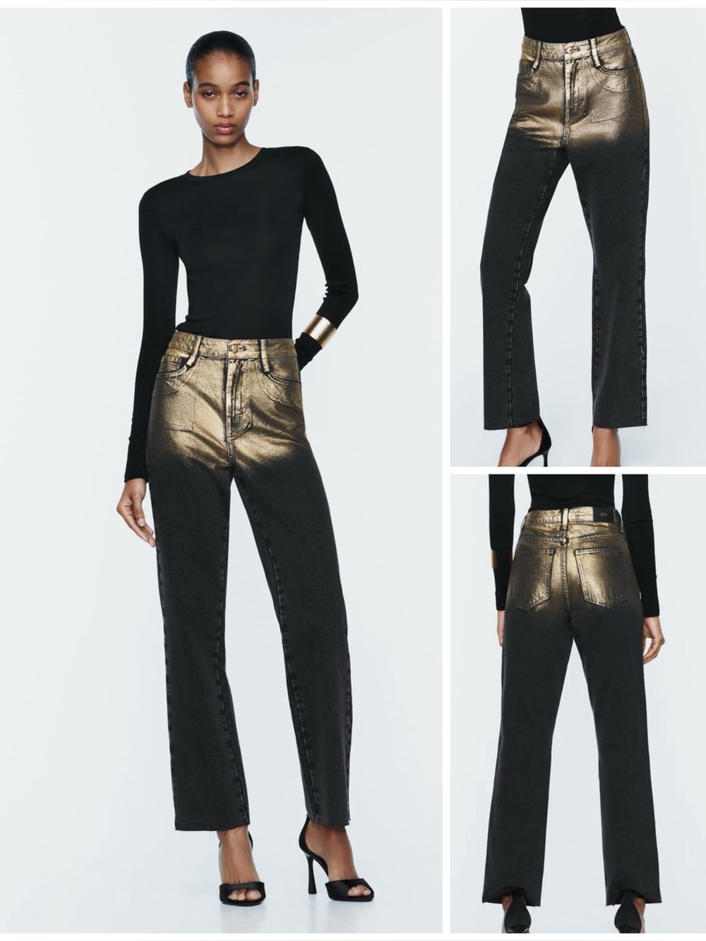 ZARA ~ High Waist Straight Leg Foil Jeans